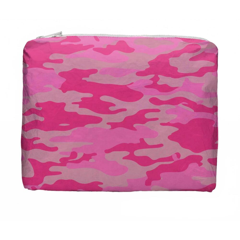 NEW HI LOVE TRAVEL women's zipper pouch in pink camo